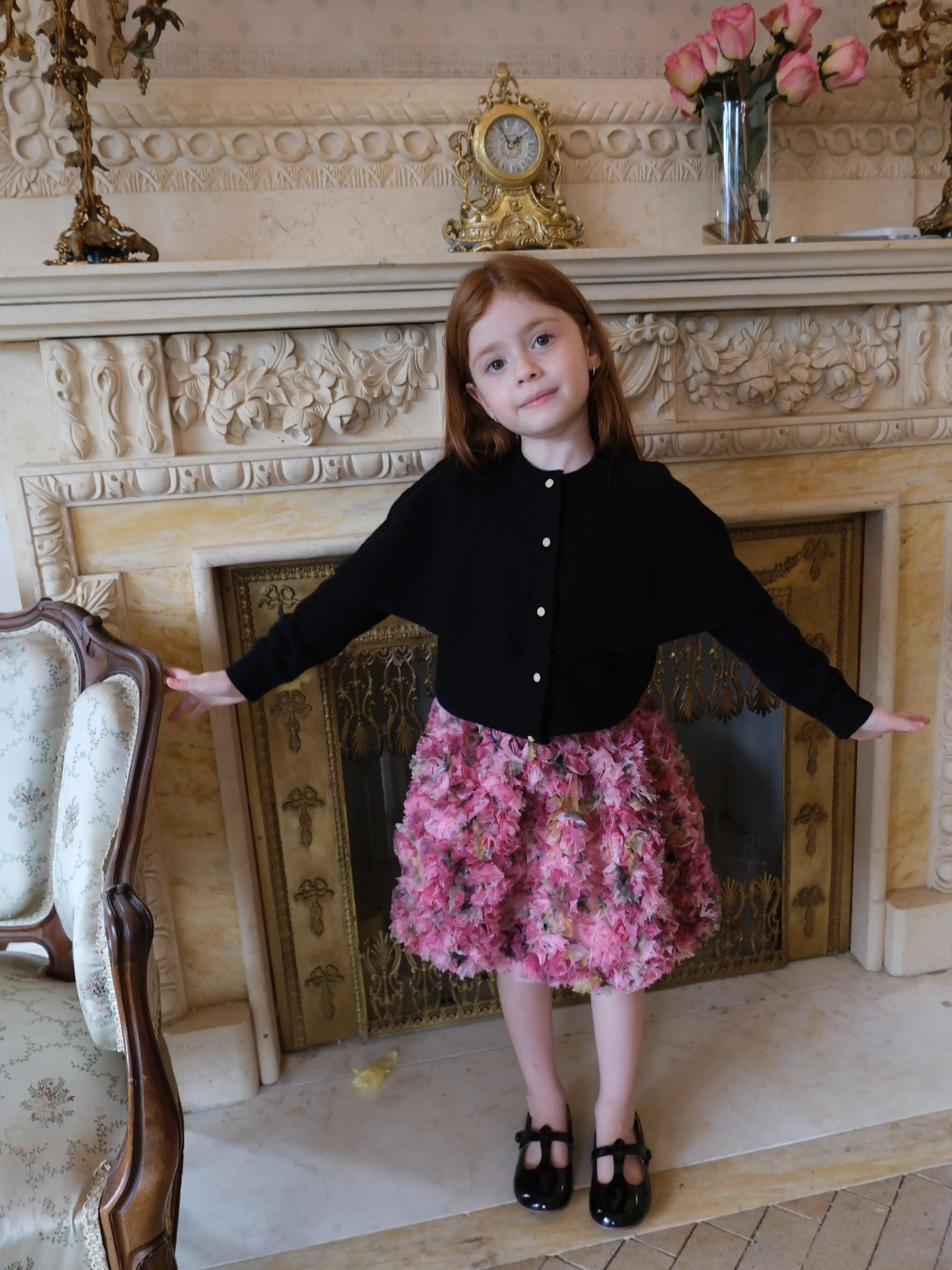 Black Wool Knit Mini Cape Cardigan 40