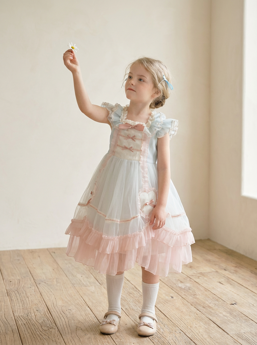 French Powder Green Embroidered Princess Tulle Dress 80