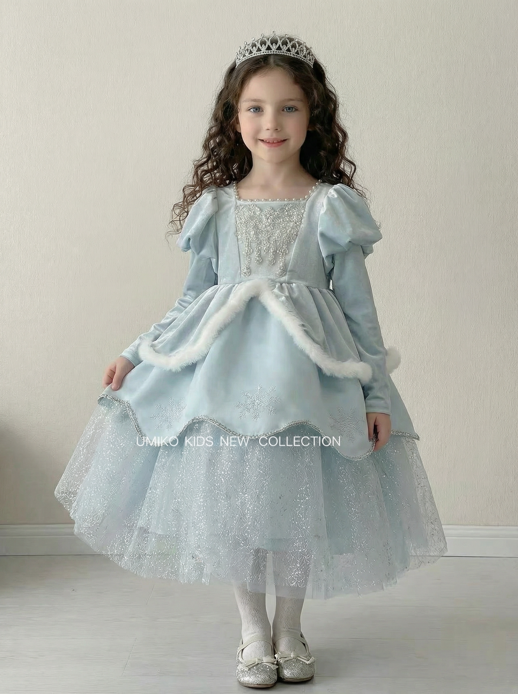Blue Elsa Frozen Princess Long-Sleeve Dress for Girls 57