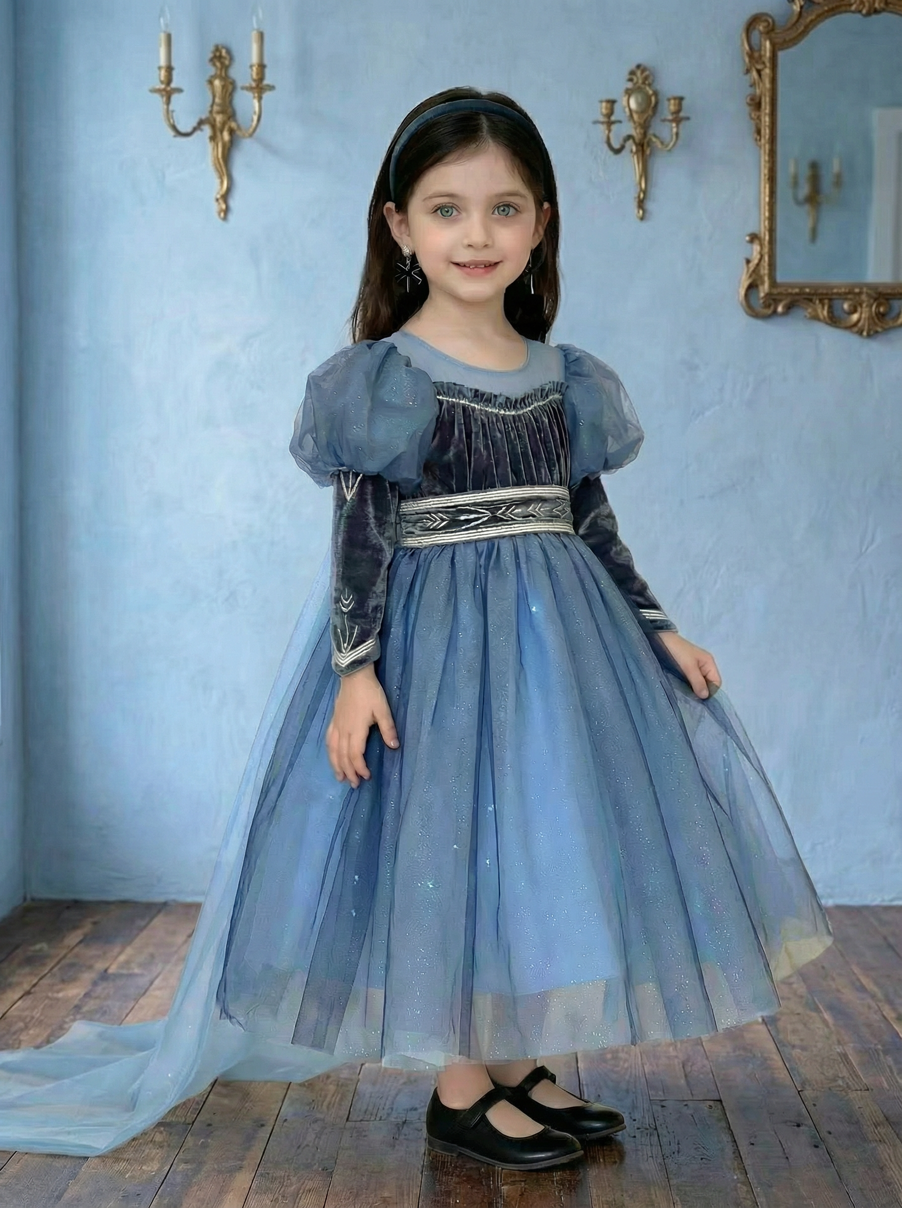 Dark Blue Girls' Formal Dresses Luminous Dresses Tulle Gowns 63