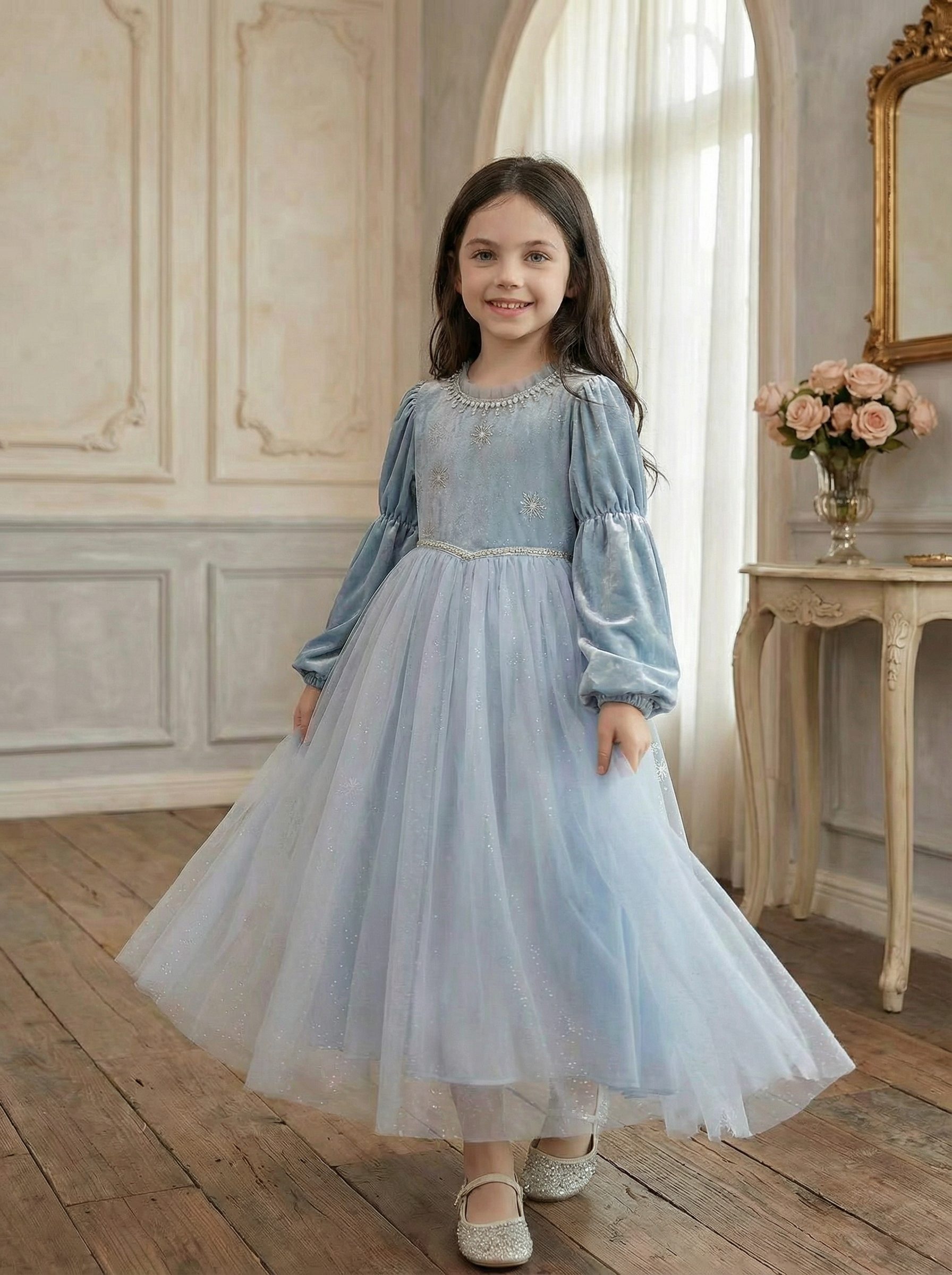 Blue Princess Dress for Little Girls Birthday Dress 56