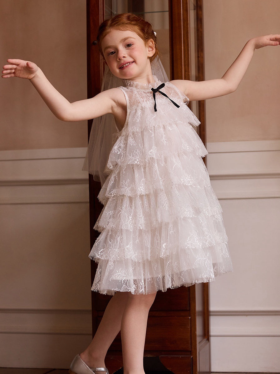 French Lace Cake Short White Dress 47