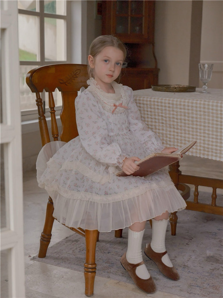 Floral Lolita Lace Collar Long-Sleeve Girls' Dress 76