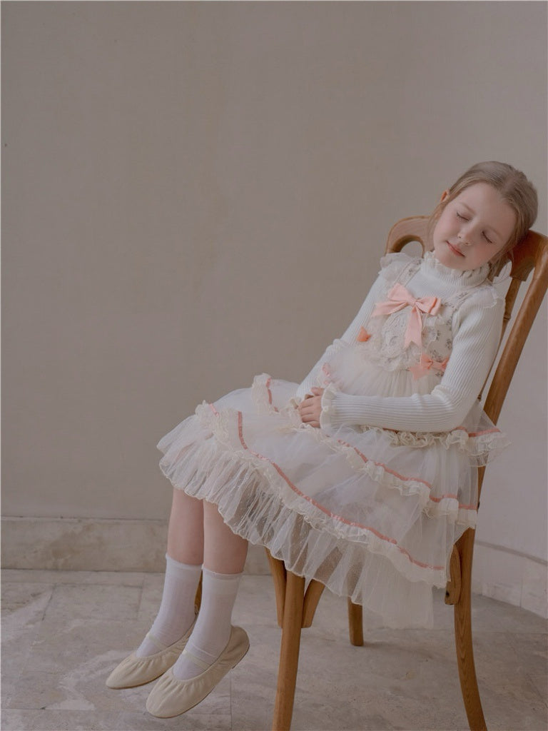 Pink Embroidered Strappy Floral Print Dress with Tulle Skirt 75